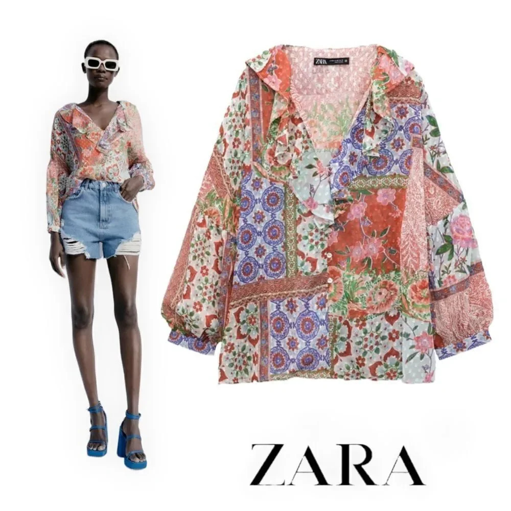 ZARA | Multicolored | MIXED JACQUARD PRINTED BLOUSE
